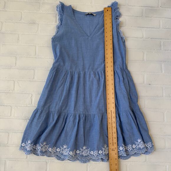 LOFT Women's Light Blue 100% Cotton Flutter Scalloped Sleeve Dress -sz S - Picture 5 of 5